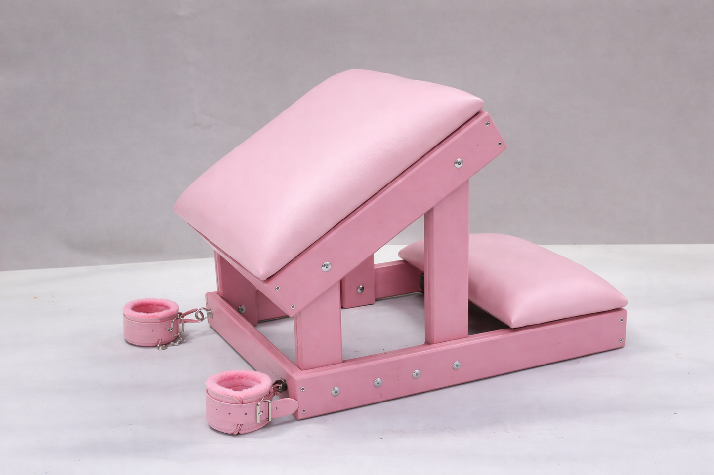 Hardwood Kneeling Bench – Padded BDSM Positioning Bench with Restraints (Pink/Pink)