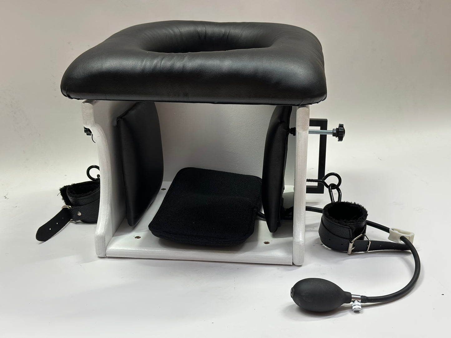 Intense Smotherbox Queening Chair with cushioned seat and sturdy wooden frame for sensory and BDSM play – discreet packaging included