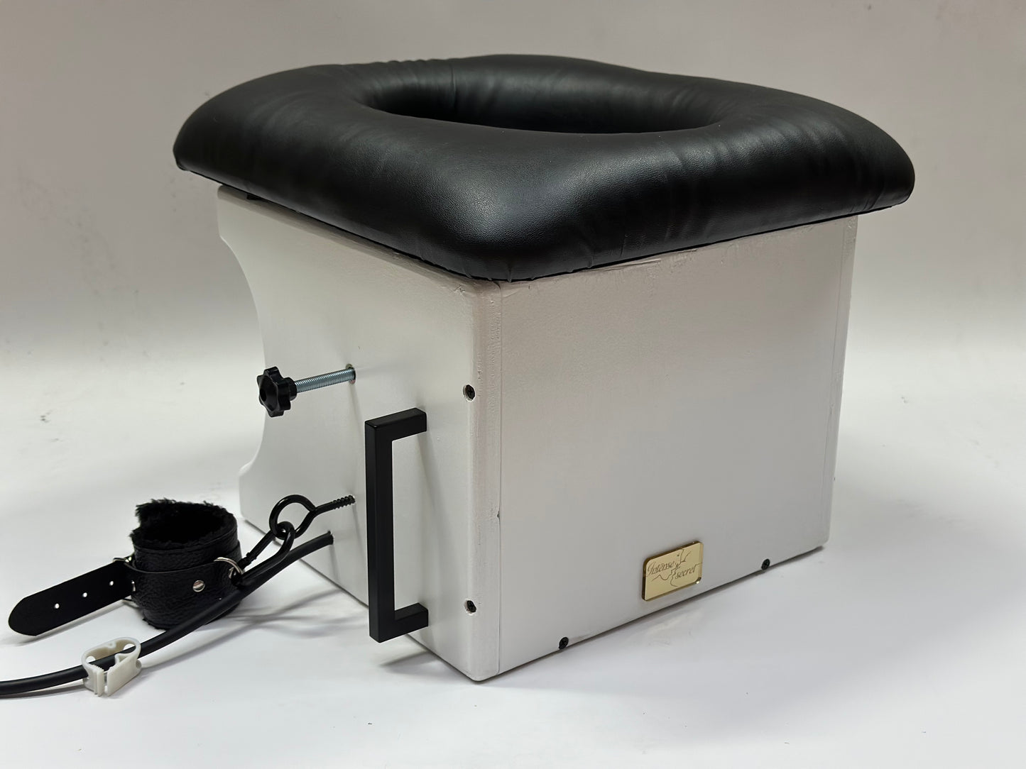 Intense Smotherbox Queening Chair with cushioned seat and sturdy wooden frame for sensory and BDSM play – discreet packaging included
