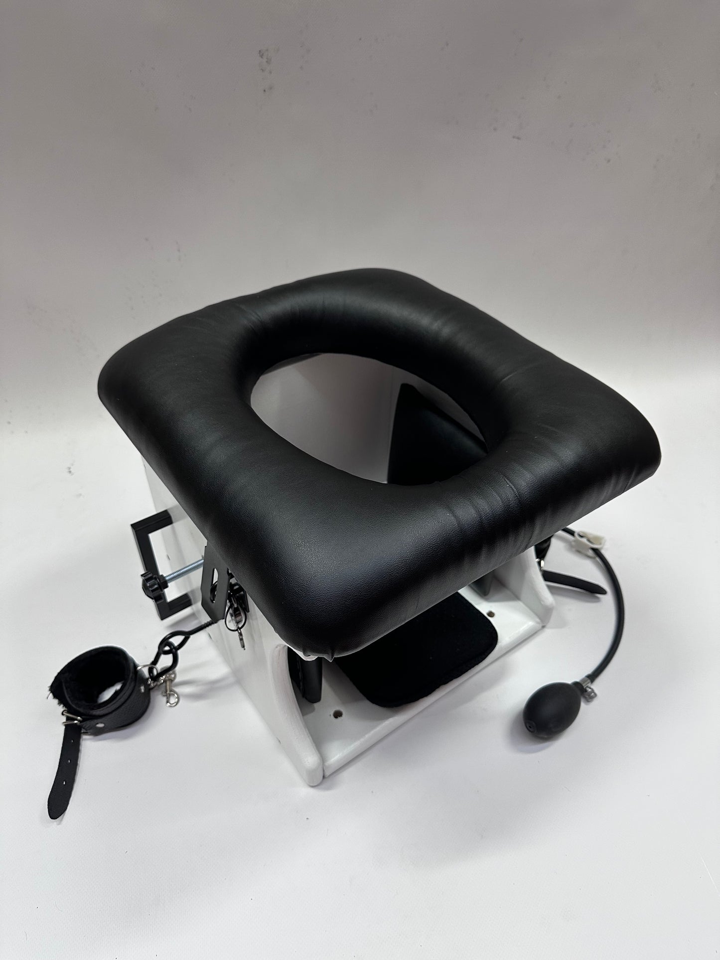 Intense Smotherbox Queening Chair with cushioned seat and sturdy wooden frame for sensory and BDSM play – discreet packaging included