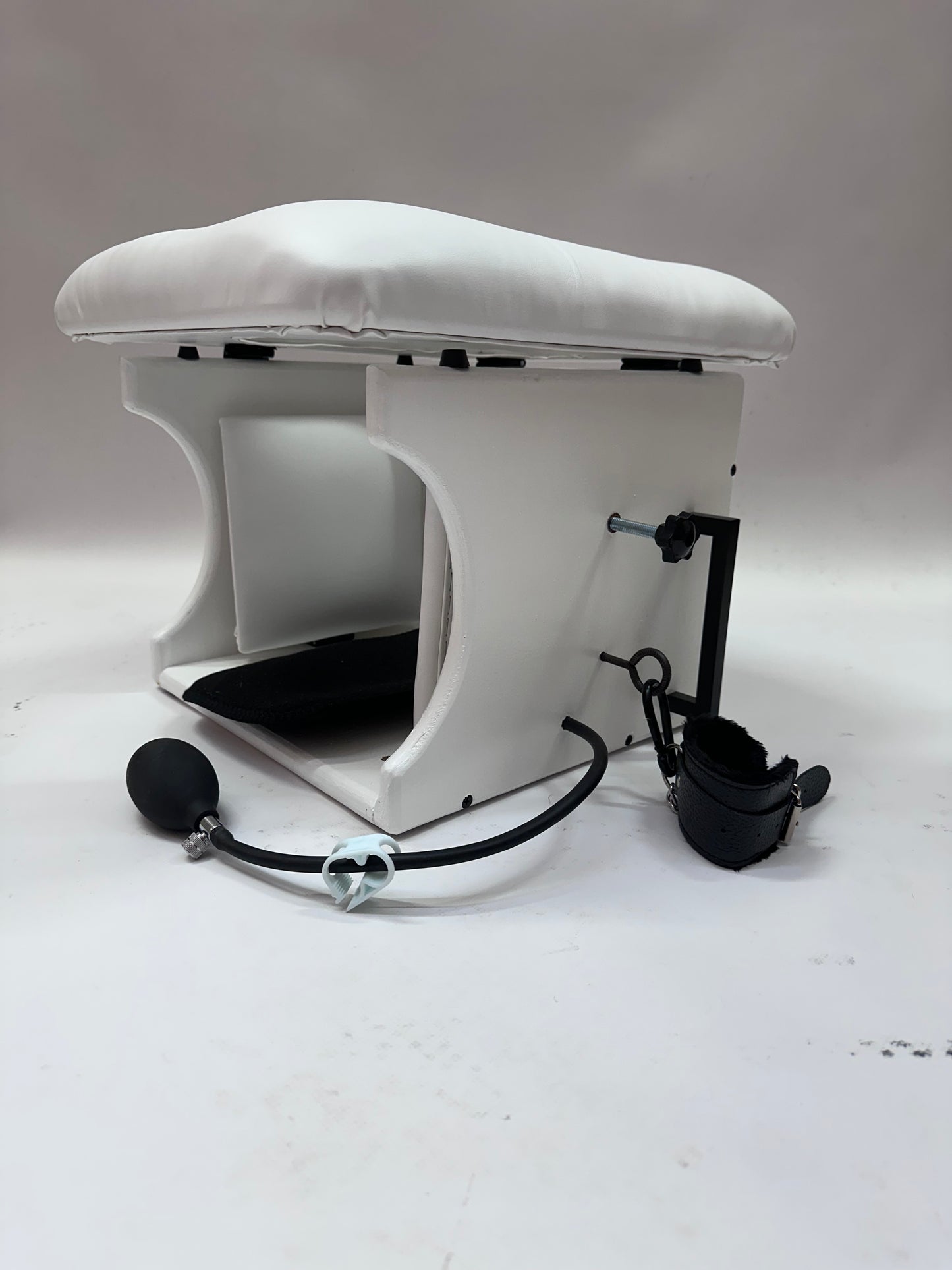 “Premium padded smotherbox for BDSM sensory deprivation play, adjustable size, safe restraint-ready design”