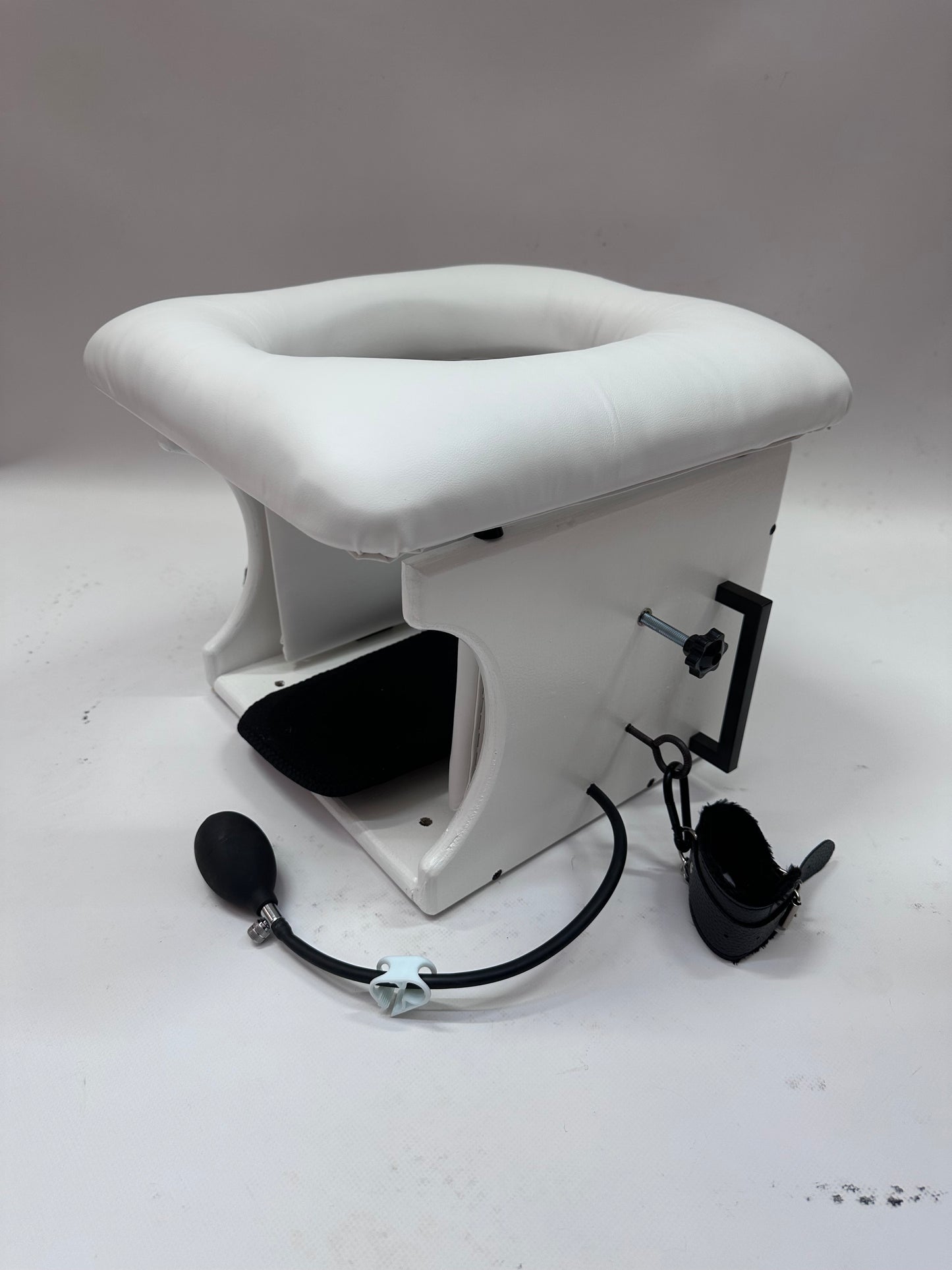 “Premium padded smotherbox for BDSM sensory deprivation play, adjustable size, safe restraint-ready design”