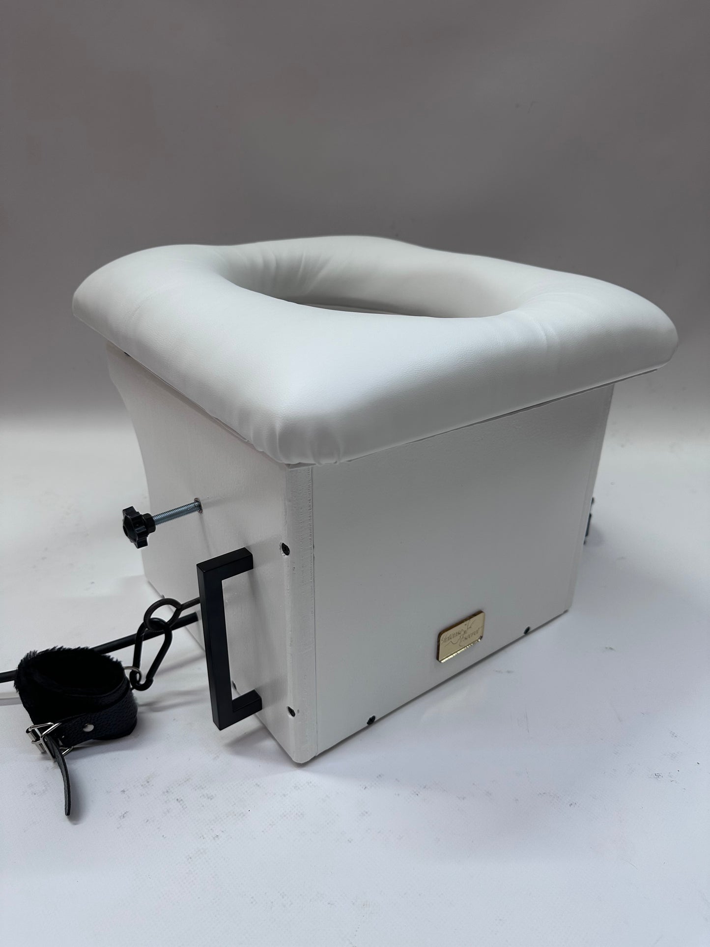 “Premium padded smotherbox for BDSM sensory deprivation play, adjustable size, safe restraint-ready design”