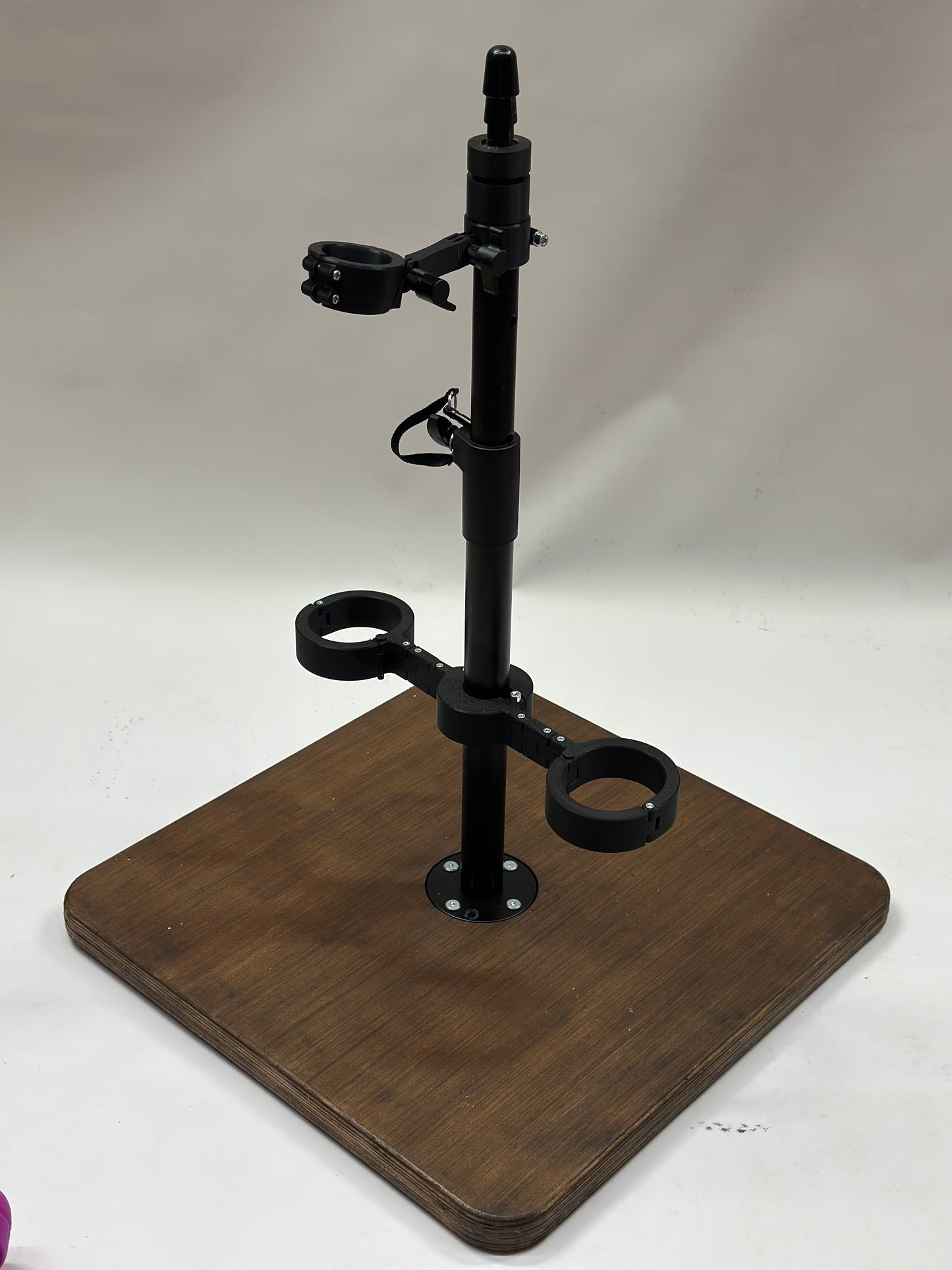 One Bar Prison Restraint Pole – Brown Hardwood Base, Heavy Metal Post, Adjustable Attachments, Restraints & Toy Mounts