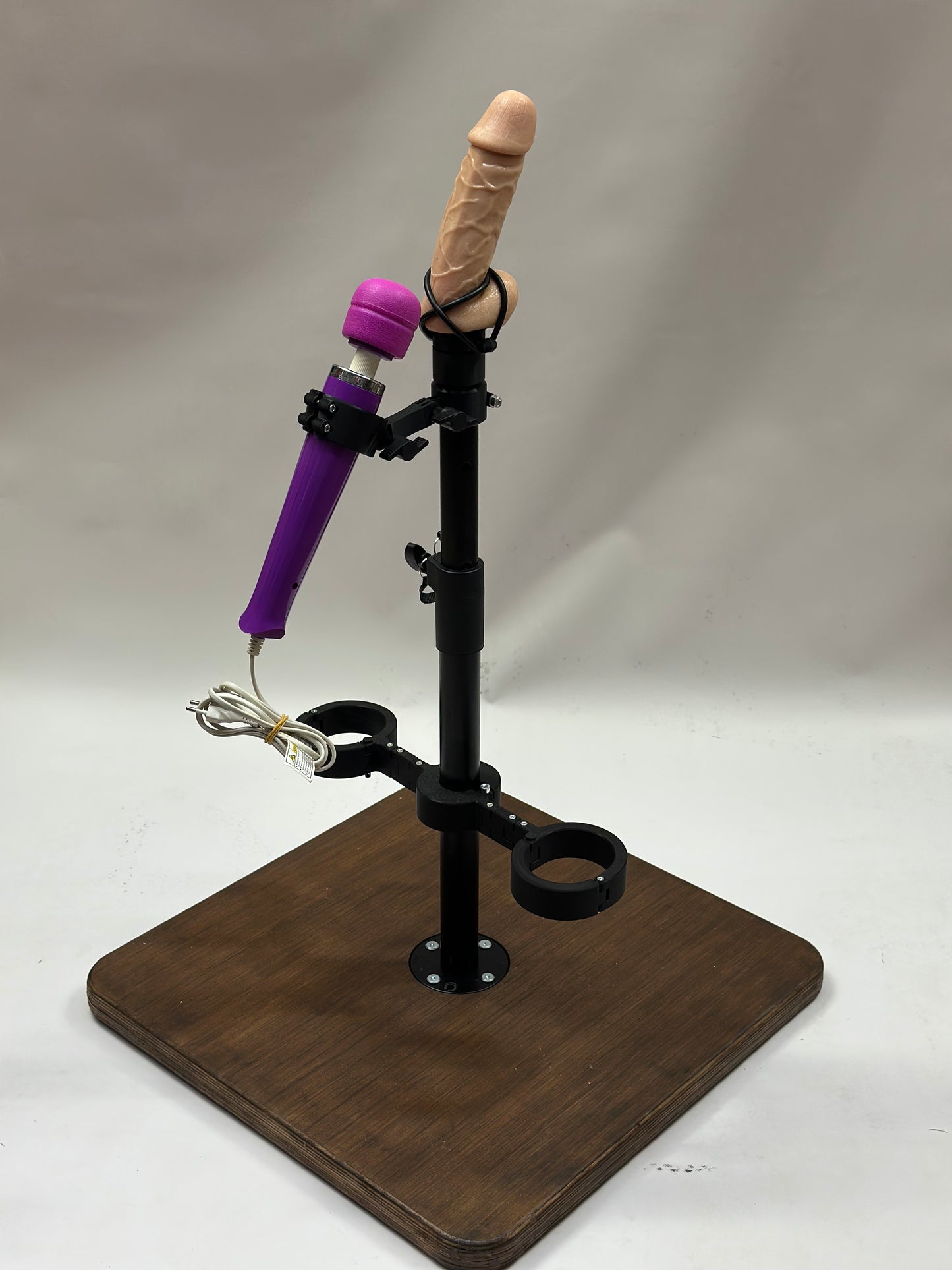 One Bar Prison Restraint Pole – Brown Hardwood Base, Heavy Metal Post, Adjustable Attachments, Restraints & Toy Mounts