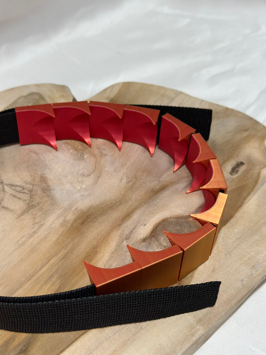 Close-up of cilicium spiked band showing double spike detail and durable strap