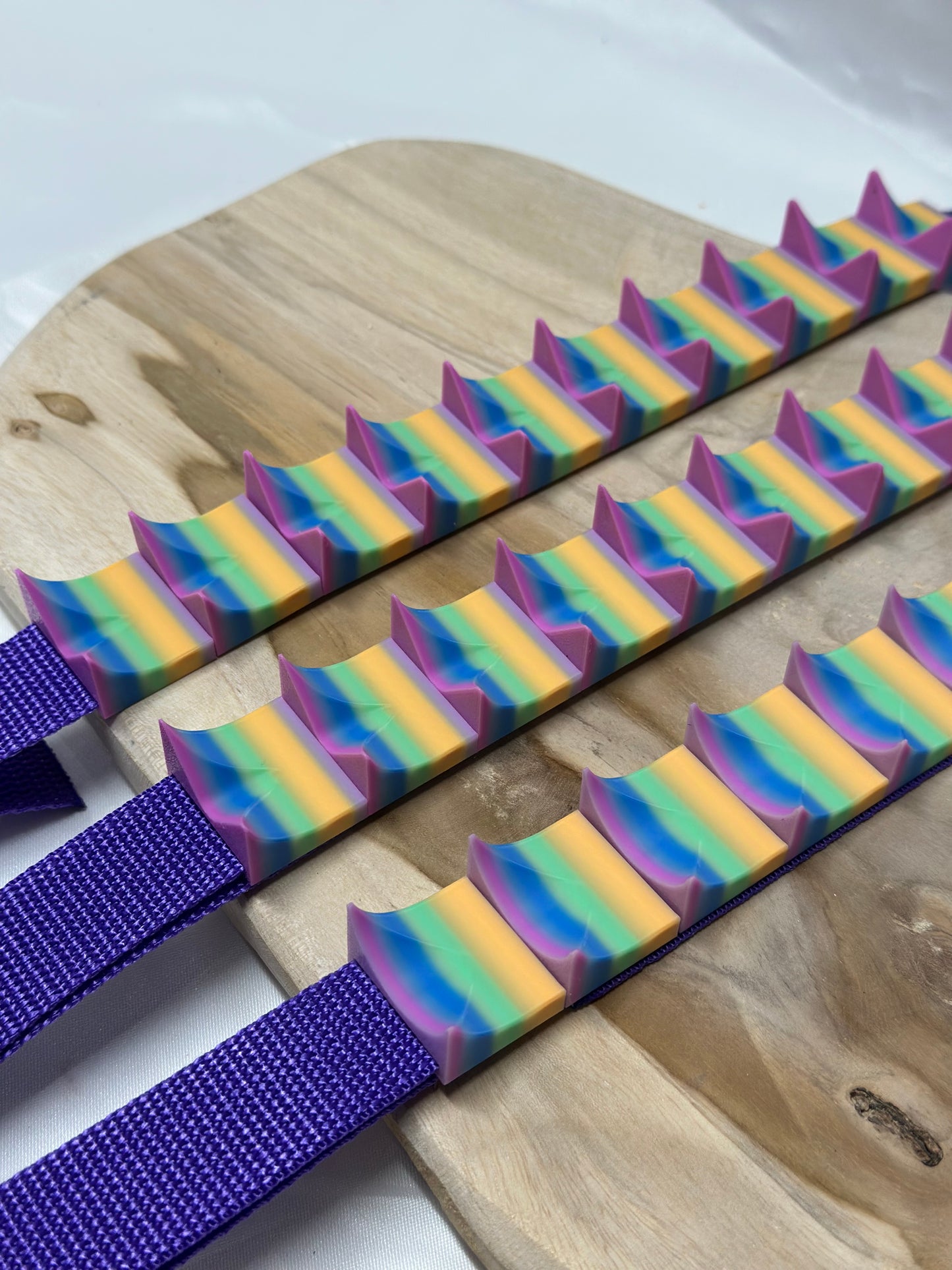 Close-up of cilicium spiked band showing double spike detail and durable strap
