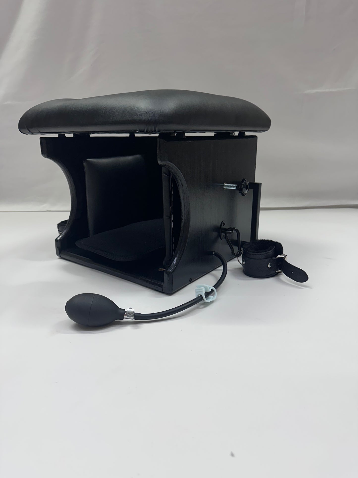 Intense Smotherbox Queening Chair with cushioned seat and sturdy wooden frame for sensory and BDSM play – discreet packaging included