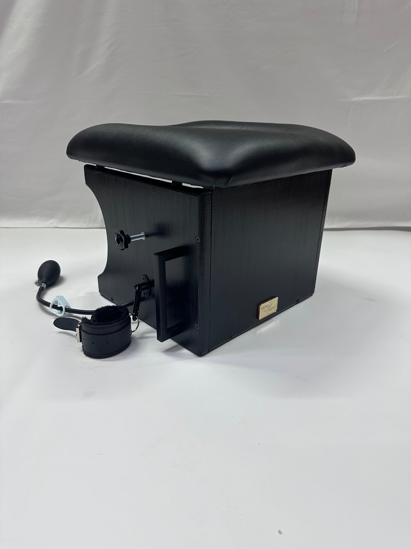 Intense Smotherbox Queening Chair with cushioned seat and sturdy wooden frame for sensory and BDSM play – discreet packaging included