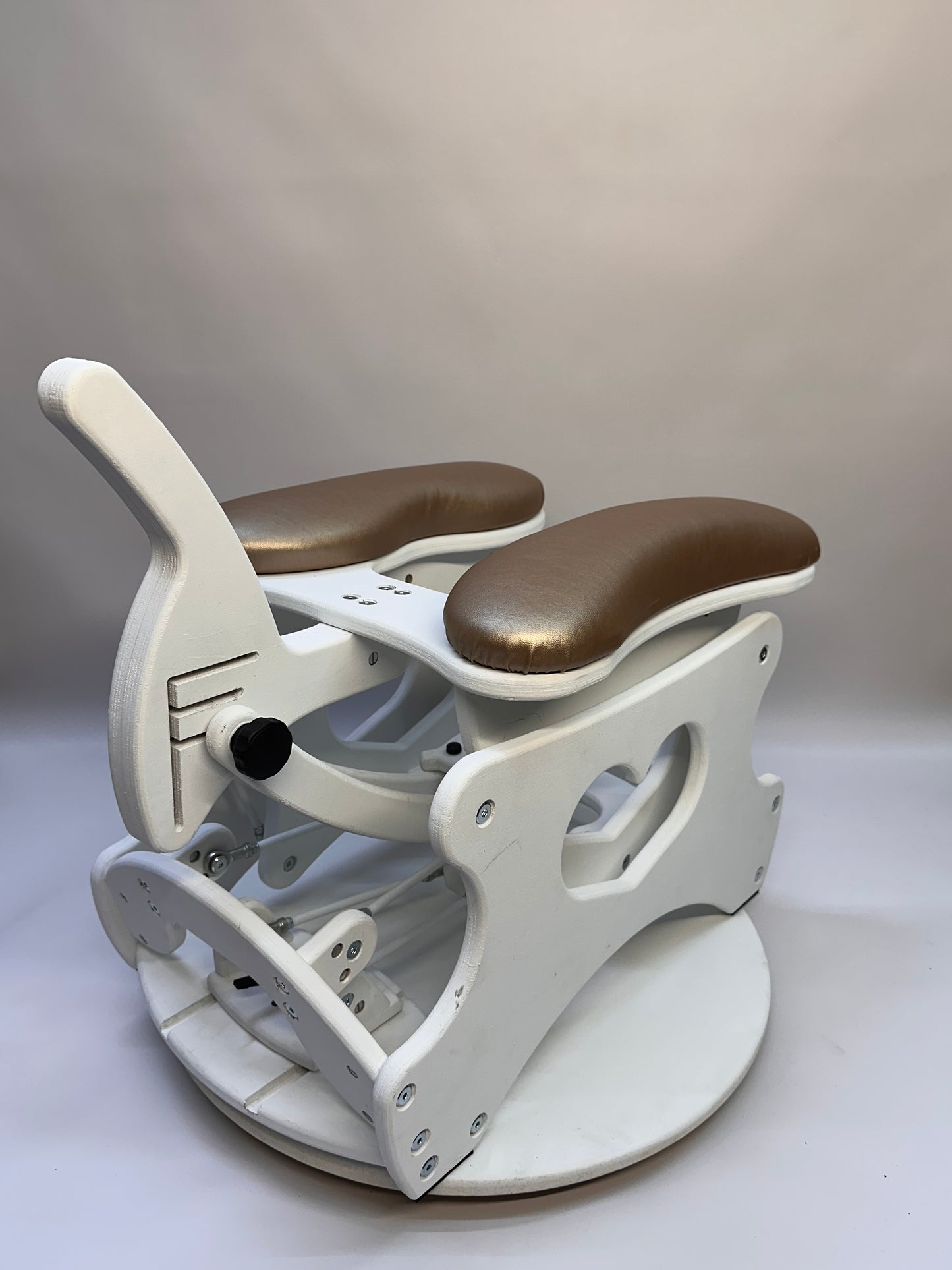 Monkey Rocker Sex Chair with adjustable rocking and vibrating Vac-U-Lock
Hands-free BDSM sex chair with O-rings and Lexan mirror
Sturdy hardwood Monkey Rocker Chair with padded seat for bondage play
Adjustable BDSM swing chair for solo or partner use