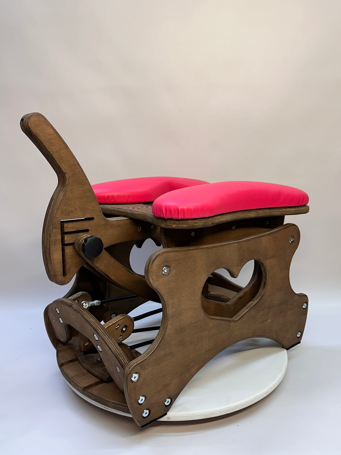 Elegant luxury rocking chair from hardwood with faux leather upholstery. Designed for intimacy, featuring adjustable angles, depth settings, and an optional vibration function. Ball-bearing rocking mechanism ensures effortless motion and stability. Monkey Rocker Glider Chair