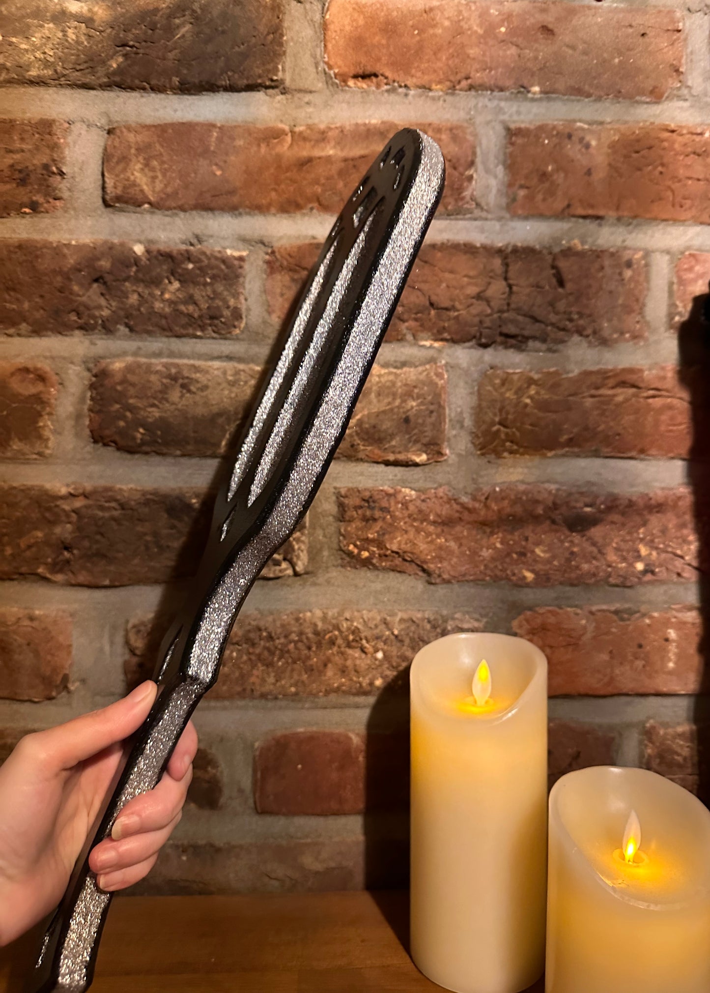 Black - Silver glitter Gothic Cathedral Paddle – Handcrafted Hardwood Impact Toy for BDSM Play