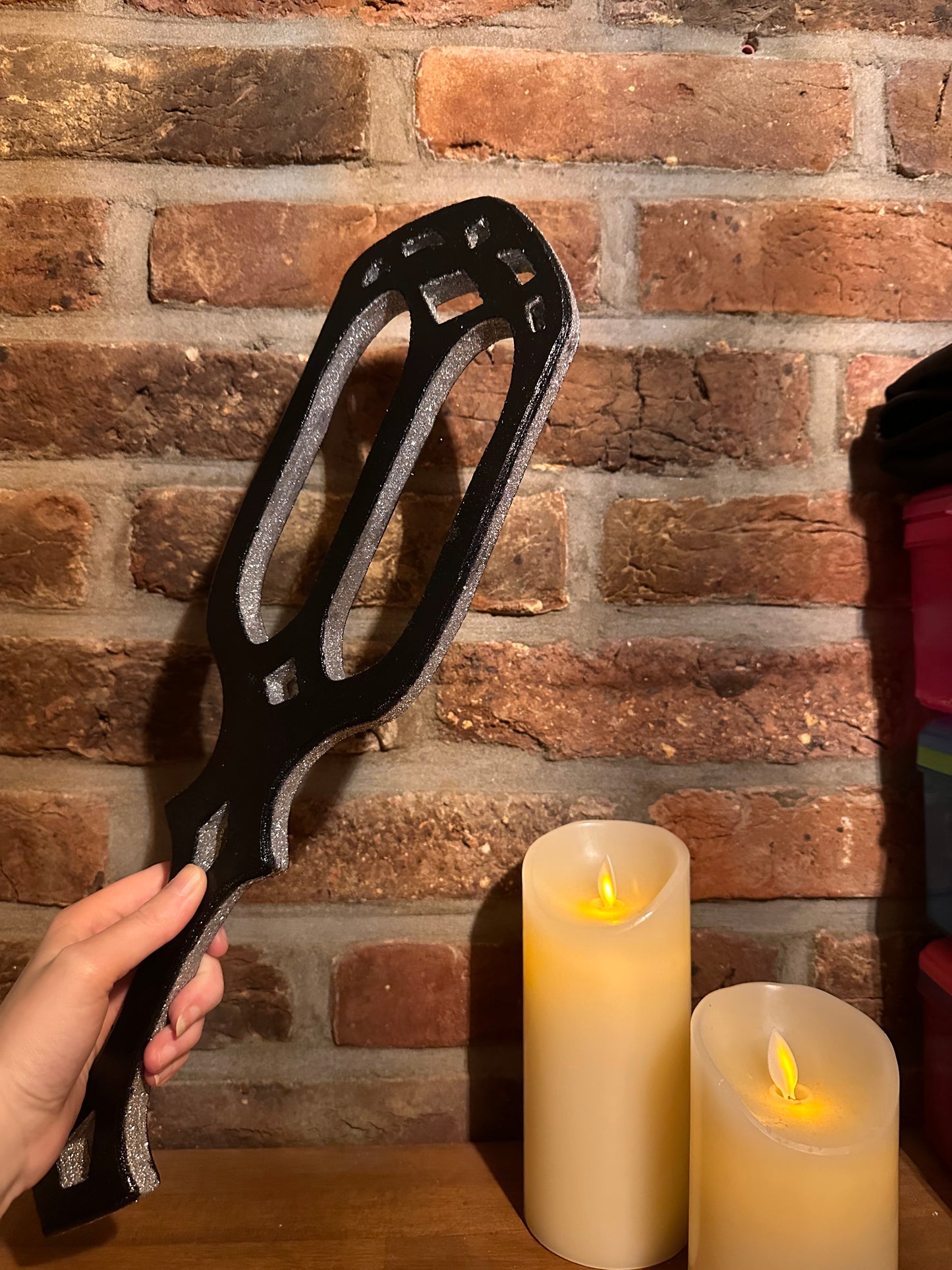 Black - Silver glitter Gothic Cathedral Paddle – Handcrafted Hardwood Impact Toy for BDSM Play