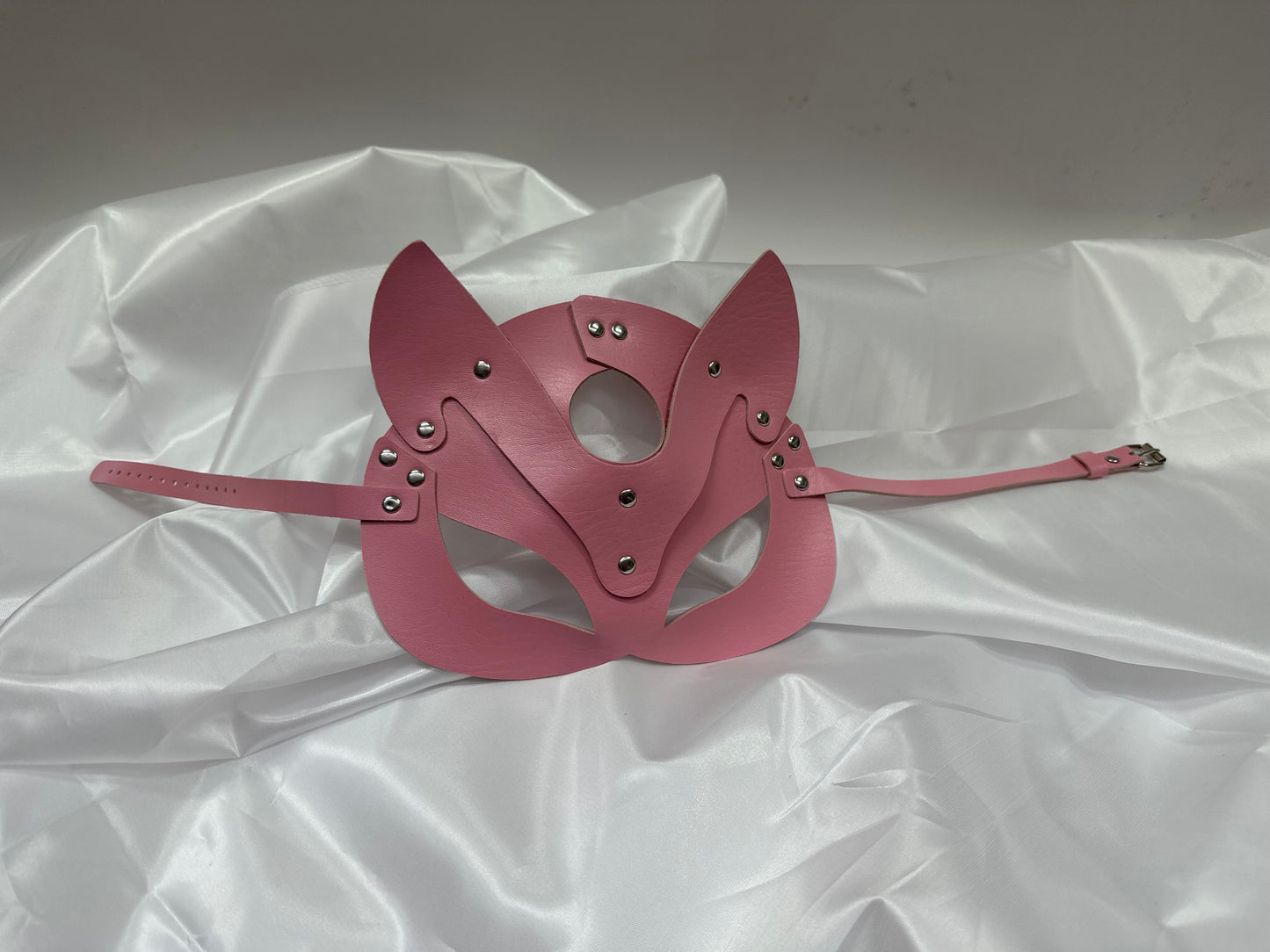 Pink Handmade Faux Leather Cat Mask – Mysterious, Elegant & Playful