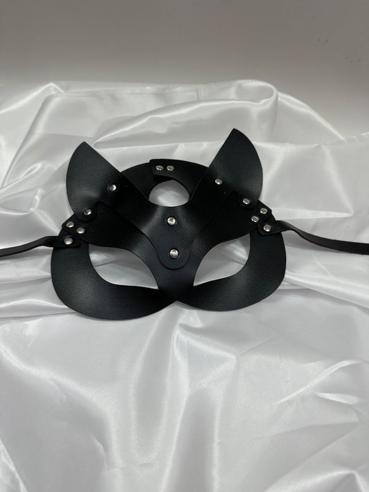 Handmade faux leather cat mask in black, red, and pink – cosplay, costume & roleplay accessory