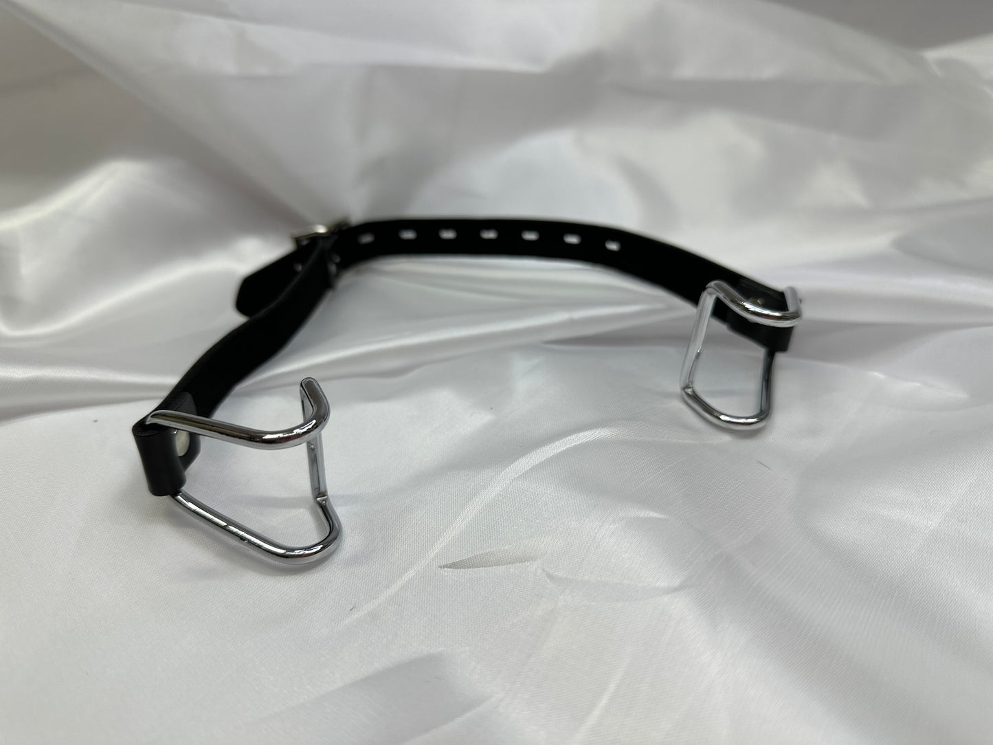 Black Faux Leather Mouth Spreader for comfortable BDSM restraint and sensory play