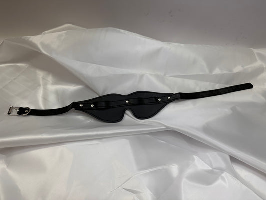 Adjustable faux leather blindfold for sensory play and BDSM, stylish and comfortable with secure strap