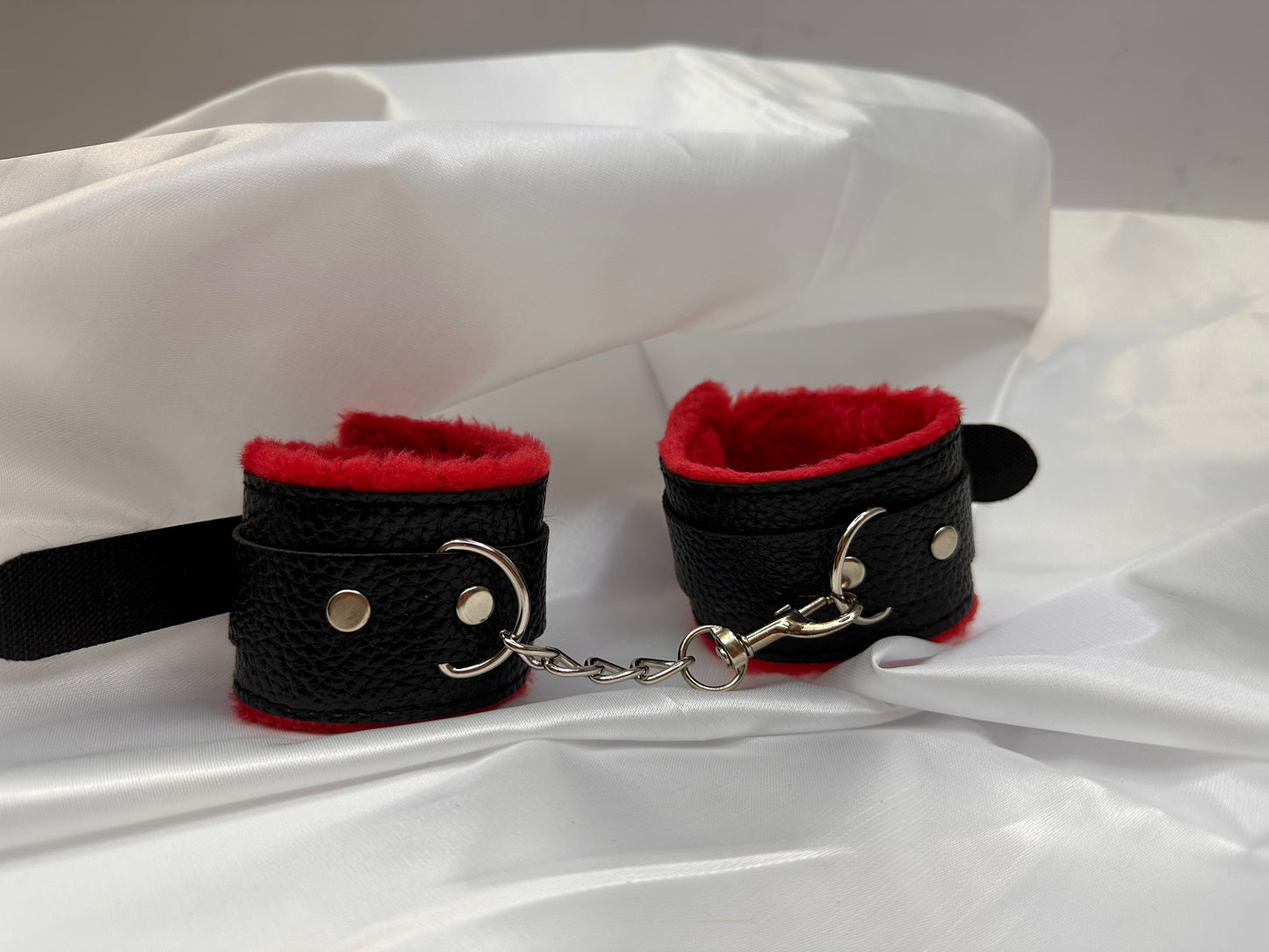 Black-Red Soft Faux Leather Handcuffs – Adjustable, Comfortable & Stylish