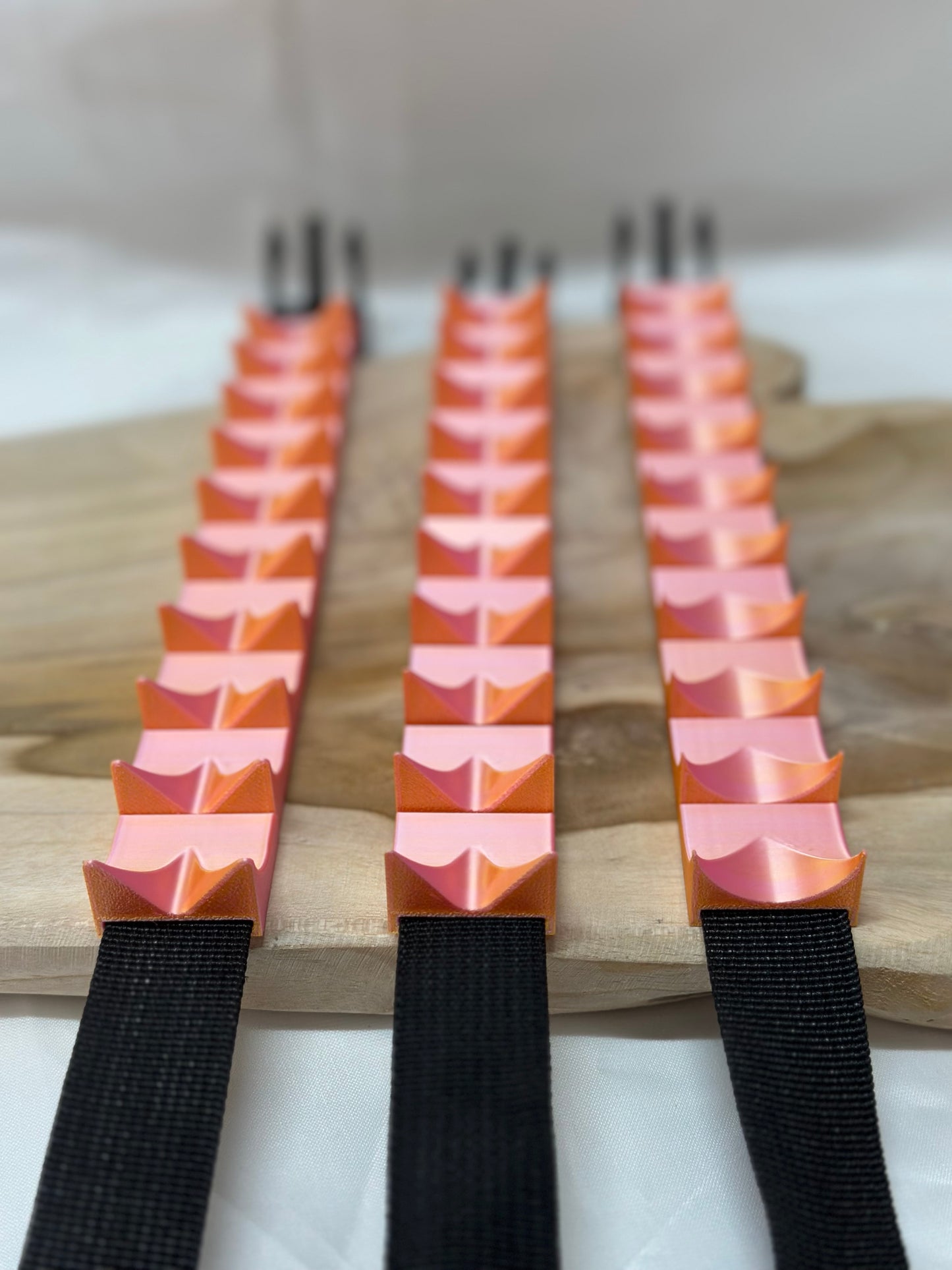 Close-up of cilicium spiked band showing double spike detail and durable strap