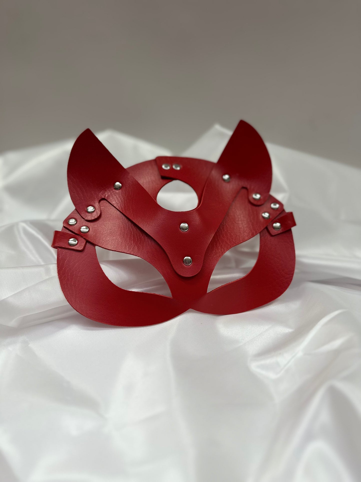 Red Handmade Faux Leather Cat Mask – Mysterious, Elegant & Playful