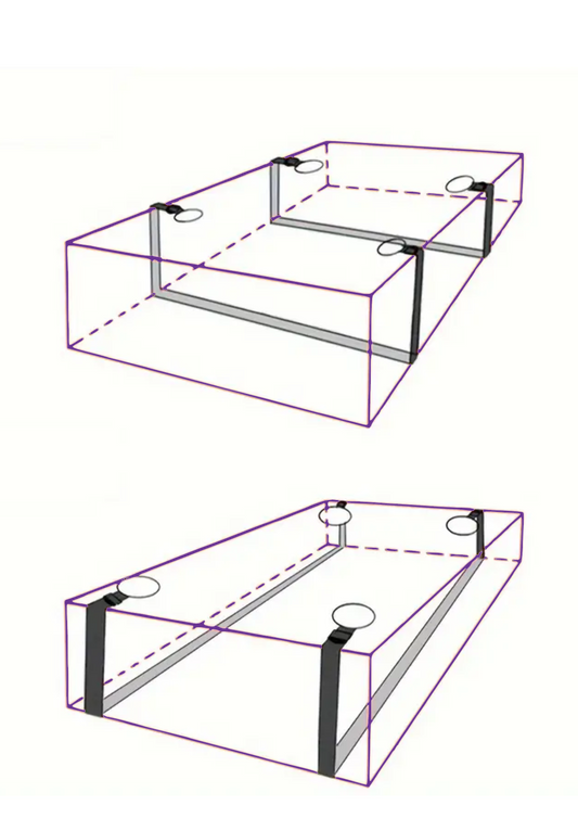 Adjustable bed restraint set with soft padded cuffs for wrists and ankles, designed for secure and comfortable under-the-mattress bondage play for all bed sizes.