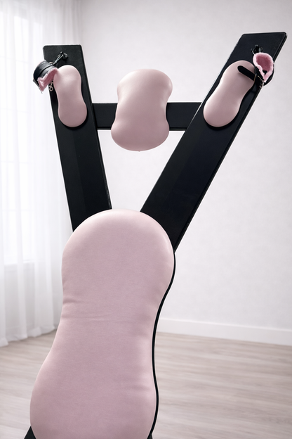 Hardwood St. Andrew’s Cross – Modular Padded Restraint Frame with Quick-Release System (Black-Pink)