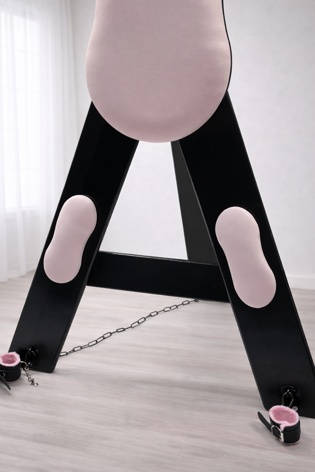 Hardwood St. Andrew’s Cross – Modular Padded Restraint Frame with Quick-Release System (Black-Pink)