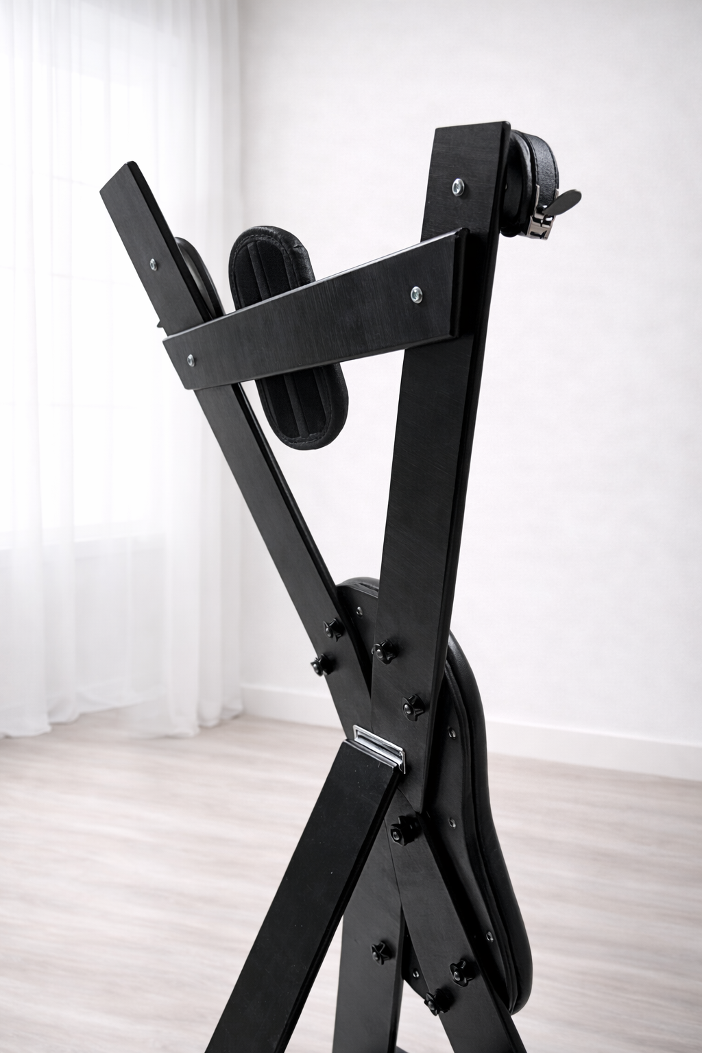 Hardwood St. Andrew’s Cross – Modular Padded Restraint Frame with Quick-Release System (Black-Black)