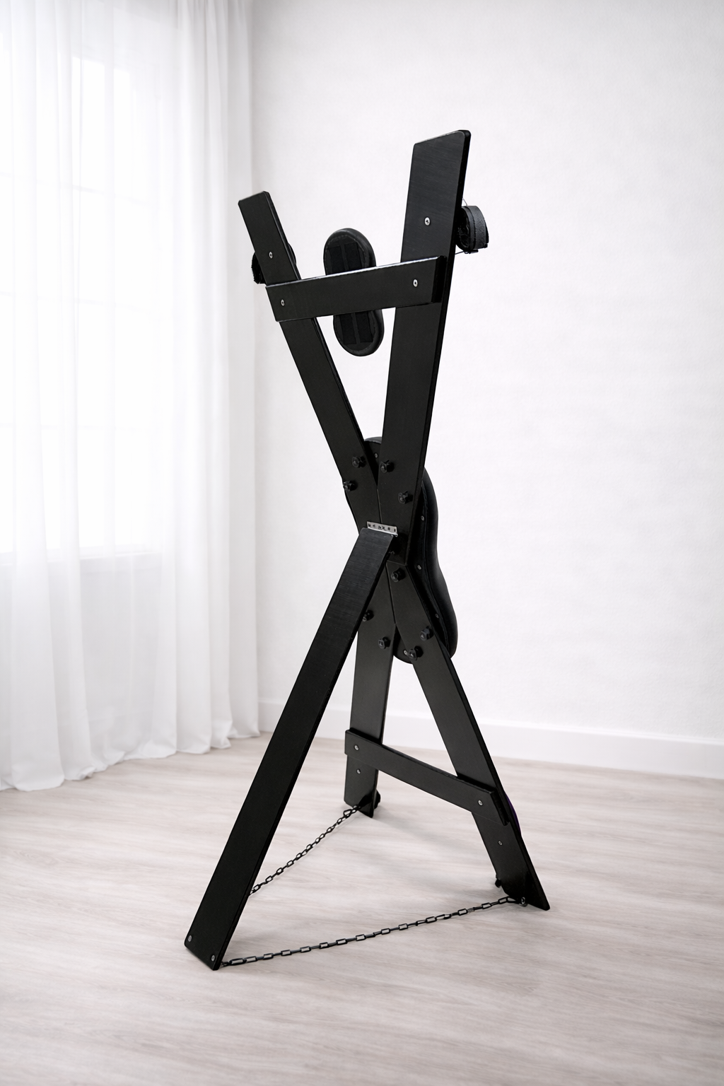 Hardwood St. Andrew’s Cross – Modular Padded Restraint Frame with Quick-Release System (Black-Black)