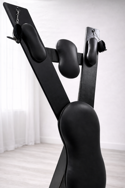 Hardwood St. Andrew’s Cross – Modular Padded Restraint Frame with Quick-Release System (Black-Black)