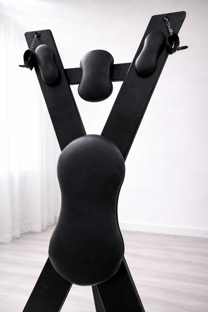 Hardwood St. Andrew’s Cross – Modular Padded Restraint Frame with Quick-Release System (Black-Black)