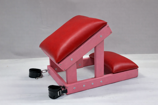 Pink-Red BDSM Kneeling Bench with Handcuffs | Handmade Spanking Bench