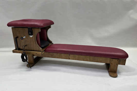 Smotherbox Queening Throne + Bench Set – Luxury BDSM Sensory Control Furniture (Brown/Bordeaux)