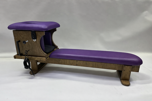 Smotherbox Queening Throne + Bench Set – Luxury BDSM Sensory Control Furniture (Brown/Purple)