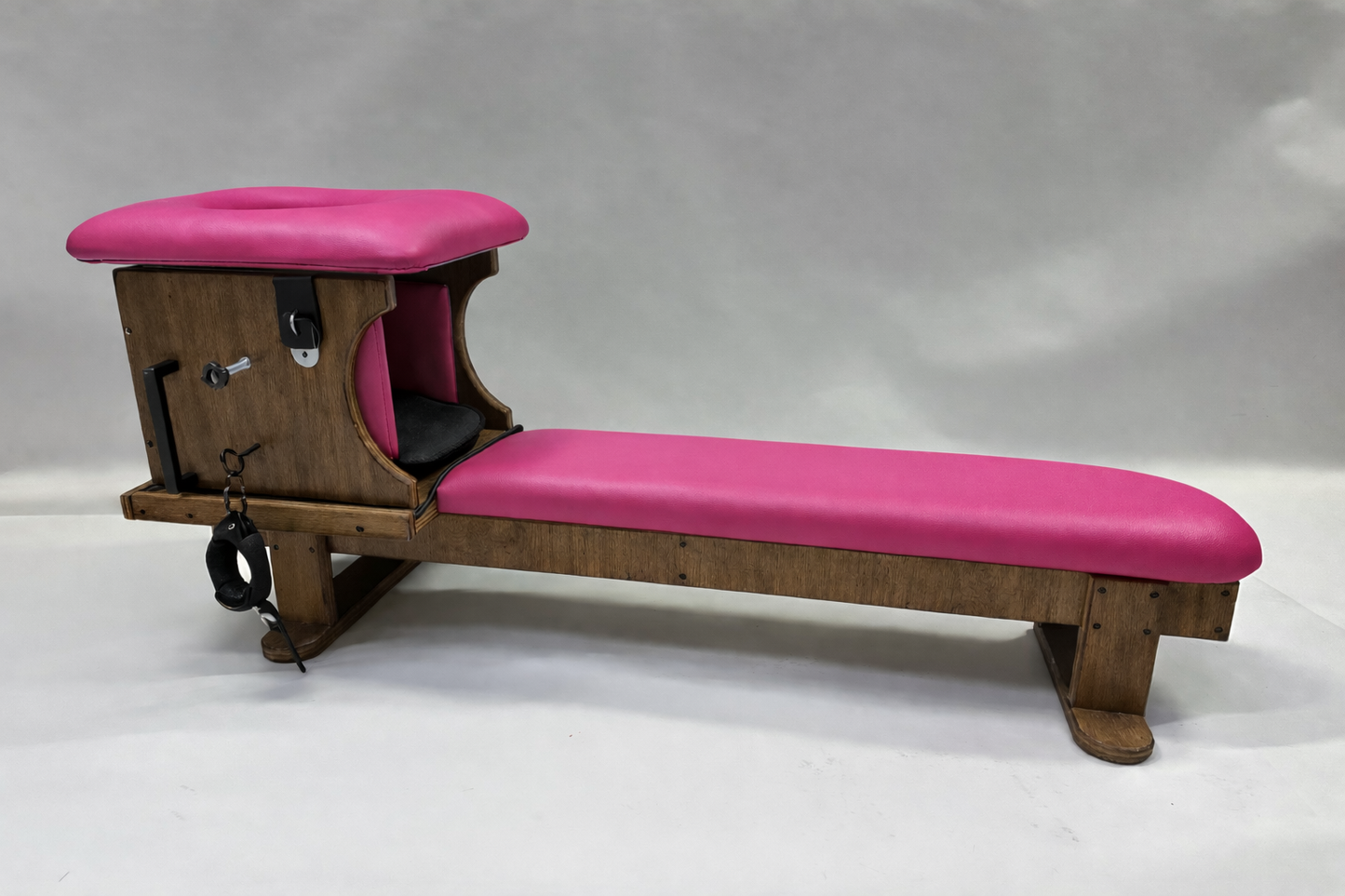Smotherbox Queening Throne + Bench Set – Luxury BDSM Sensory Control Furniture (Brown/HotPink)