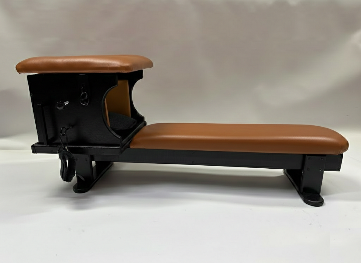 Smotherbox Queening Throne + Bench Set – Luxury BDSM Sensory Control Furniture (Black/Cognac)