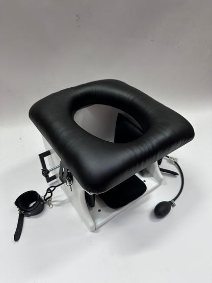 Intense Smotherbox Queening Chair with cushioned seat and sturdy wooden frame for sensory and BDSM play – discreet packaging included