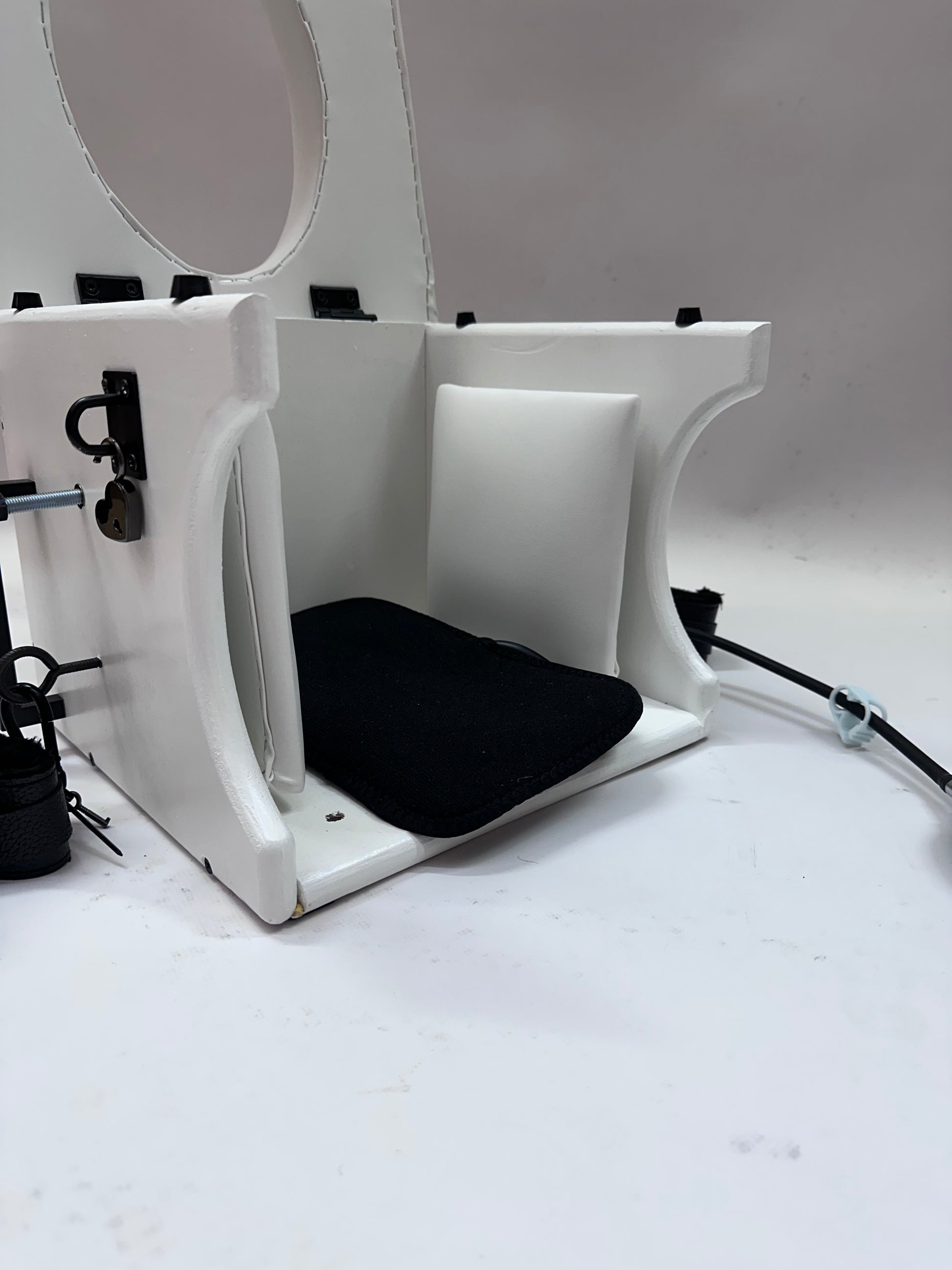 “Premium padded smotherbox for BDSM sensory deprivation play, adjustable size, safe restraint-ready design”