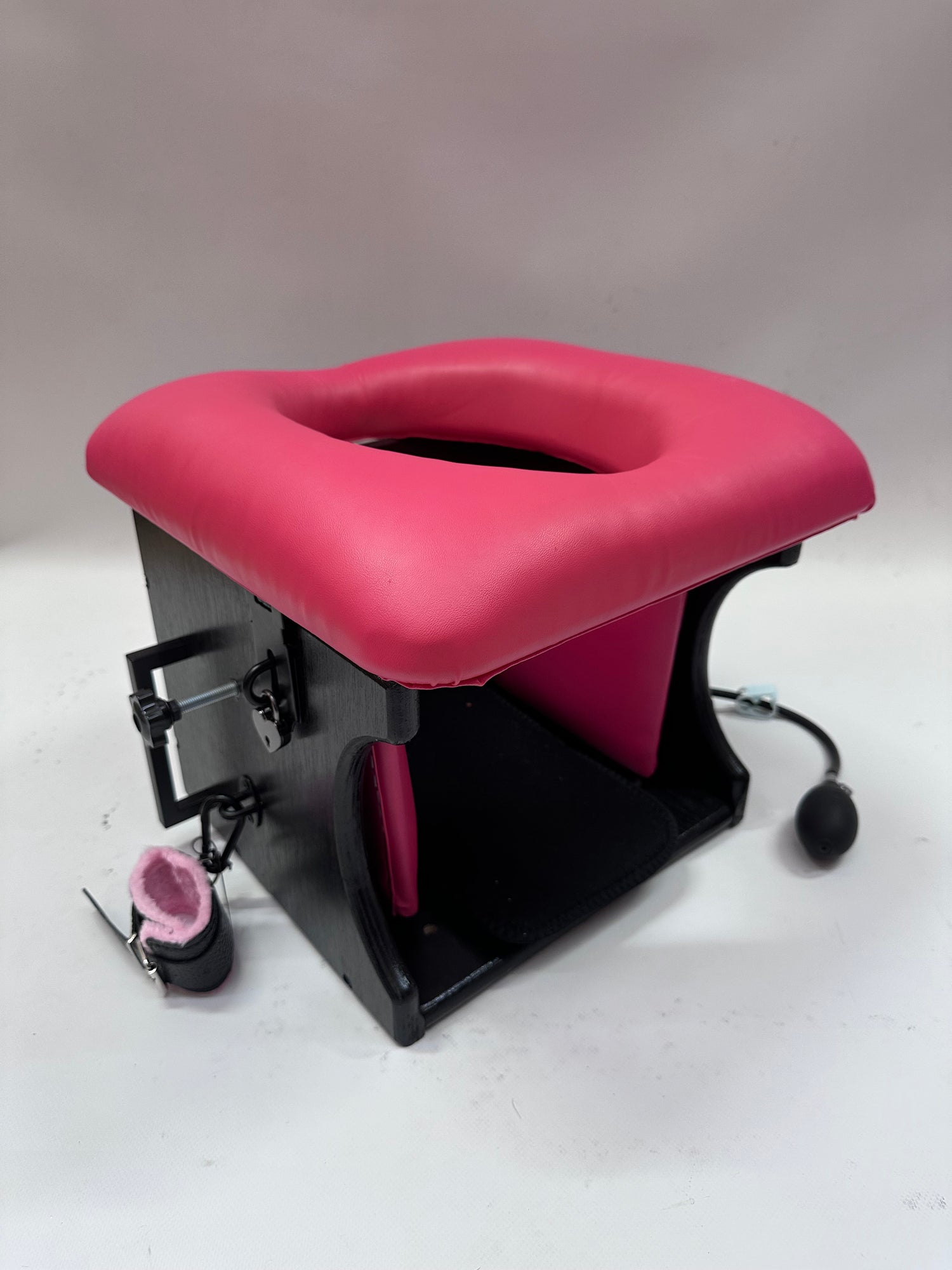Intense Smotherbox Queening Chair with cushioned seat and sturdy wooden frame for sensory and BDSM play – discreet packaging included