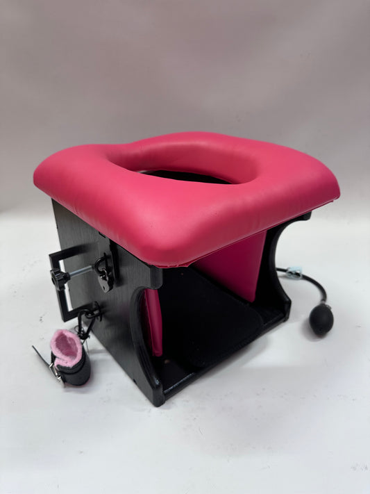 Intense Smotherbox Queening Chair with cushioned seat and sturdy wooden frame for sensory and BDSM play – discreet packaging included