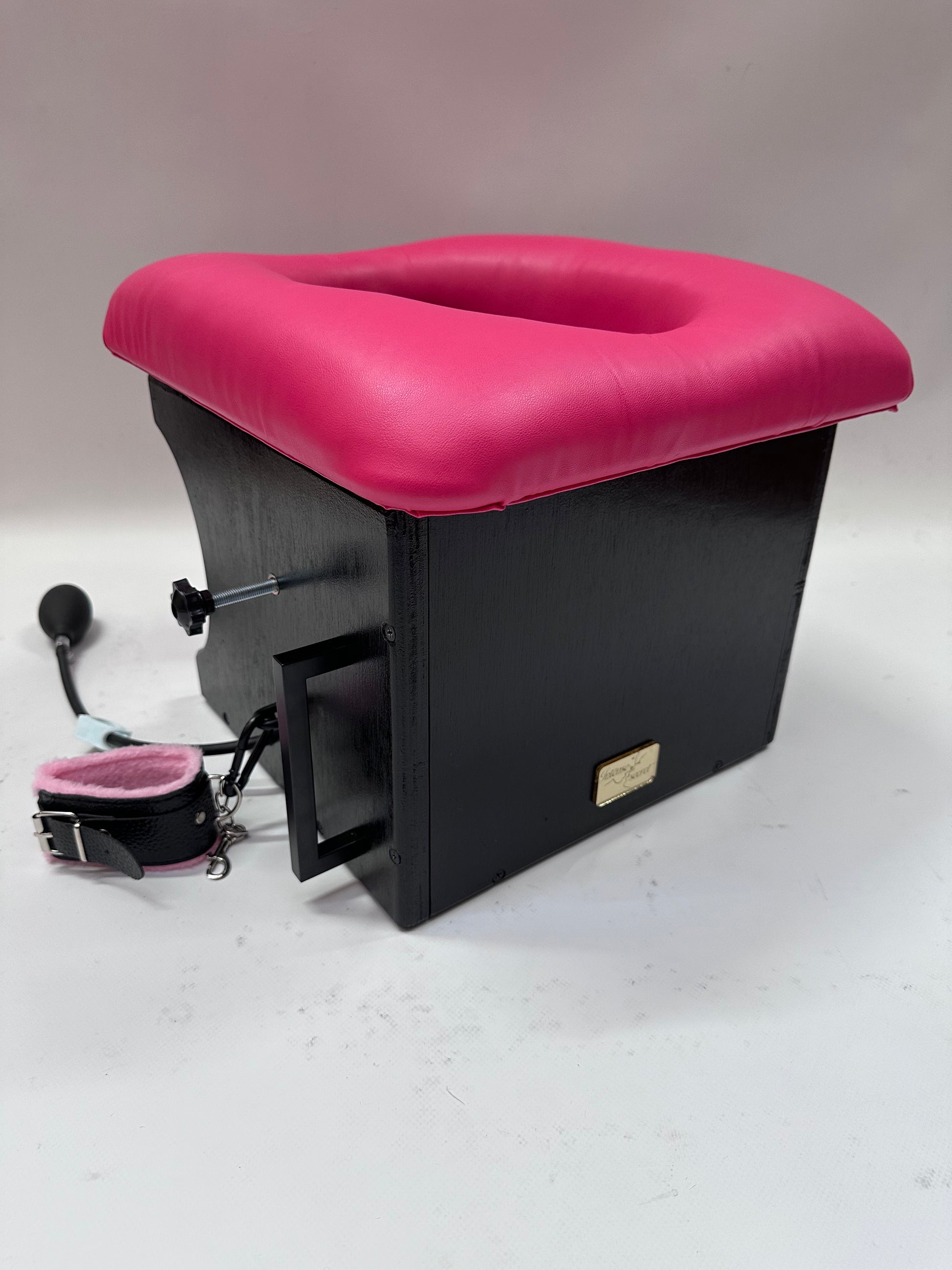 Intense Smotherbox Queening Chair with cushioned seat and sturdy wooden frame for sensory and BDSM play – discreet packaging included