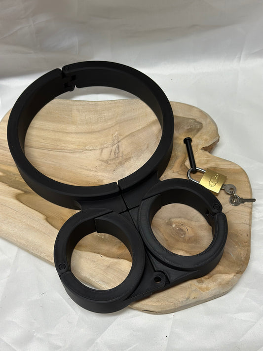 BDSM Rigid Fiddle – Reverse Neck & Wrist Restraint Pillory | Self-Bondage Device | Fetish Cuffs for Kinky Restraint Play
