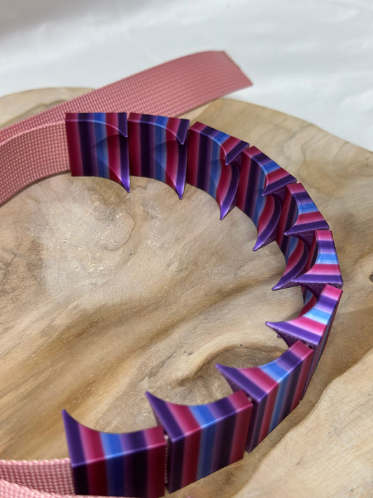 Close-up of cilicium spiked band showing double spike detail and durable strap