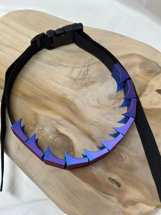 Close-up of cilicium spiked band showing double spike detail and durable strap