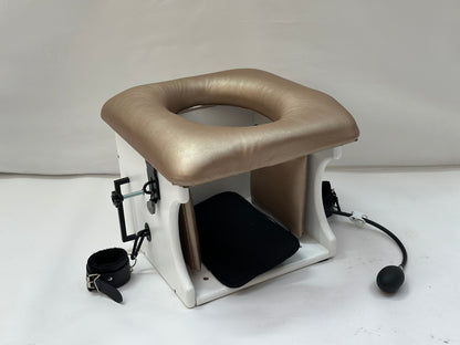 Smotherbox Queening Throne – Luxury Sensory Control BDSM Chair (White/Champagne)