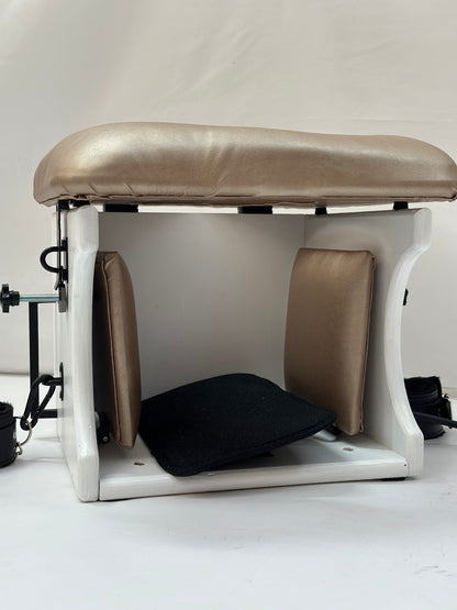 Smotherbox Queening Throne – Luxury Sensory Control BDSM Chair (White/Champagne)