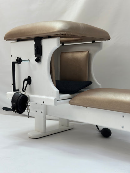 Smotherbox Queening Throne + Bench Set – Luxury BDSM Sensory Control Furniture (White/Champagne)