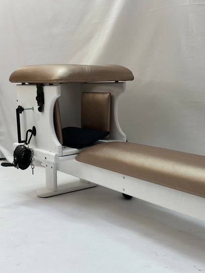 Smotherbox Queening Throne + Bench Set – Luxury BDSM Sensory Control Furniture (White/Champagne)