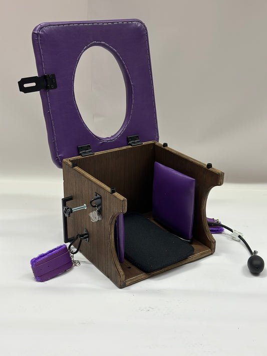 Smotherbox Queening Throne – Adjustable Sensory Control BDSM Chair (Brown/Purple)