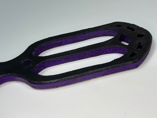 Handmade Gothic Glitter Cathedral Spanking Paddle with intricate cut-outs and a dazzling finish. Crafted from premium hardwood for durability and precision impact. A perfect blend of elegance, artistry, and intensity for both play and display.